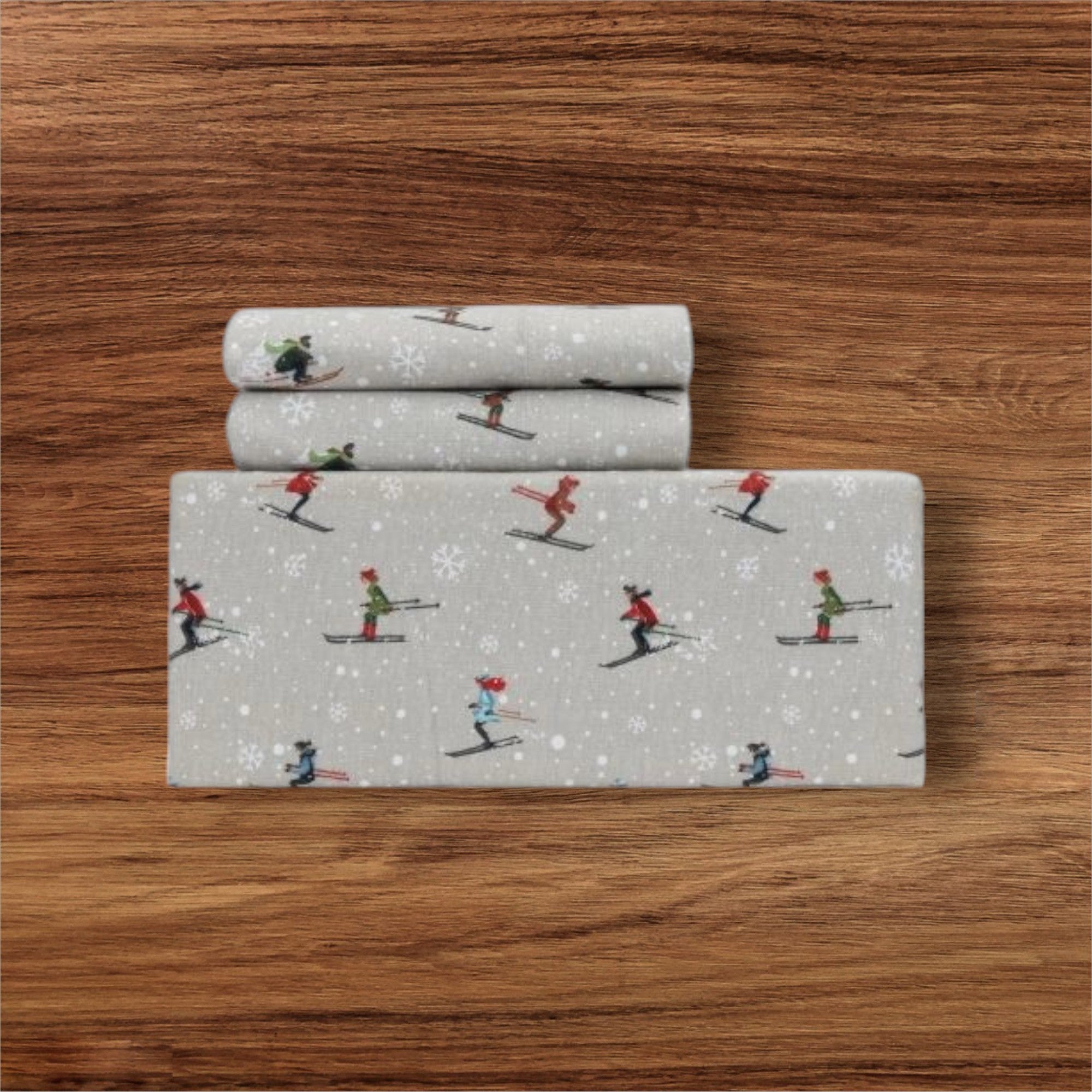 Skis and Snow Flannel Sheet Set 03 pieces