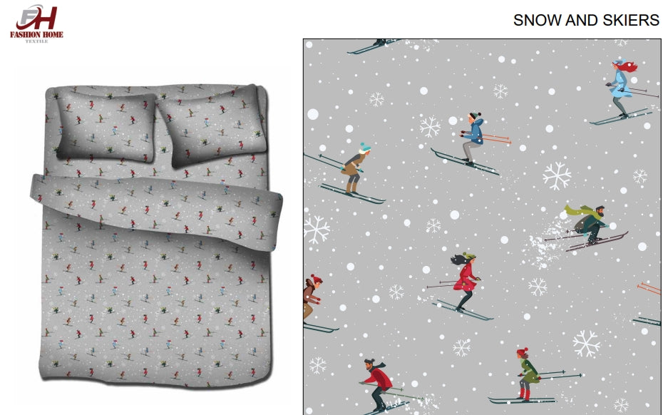 Skis and Snow Flannel Sheet Set 03 pieces