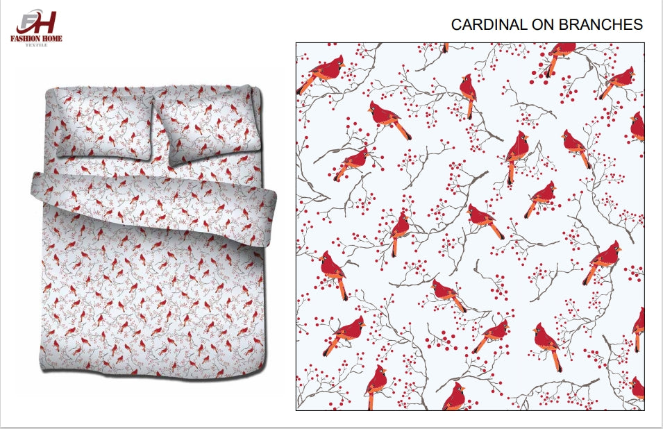 Chirping Cardinals Flannel Sheet Set 03 pieces