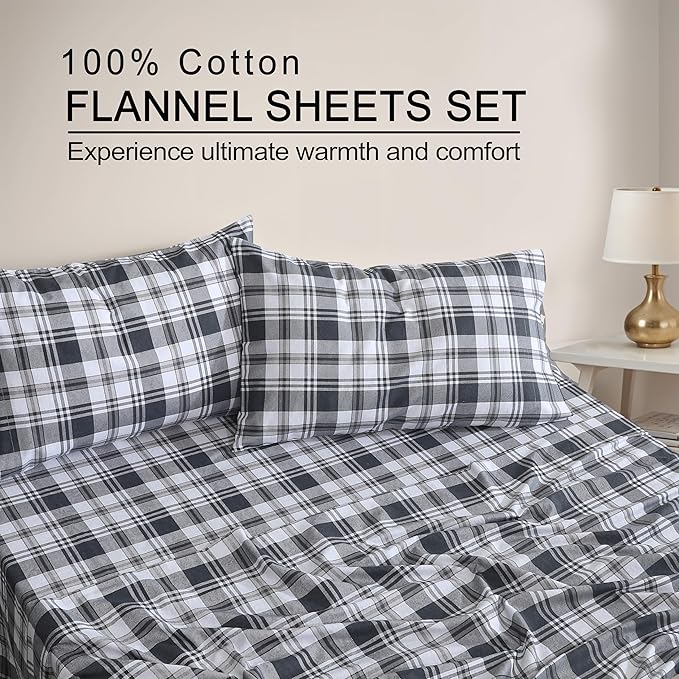 Black Check Flannel Sheet Set 03 Pieces