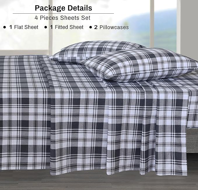 Black Check Flannel Sheet Set 03 Pieces