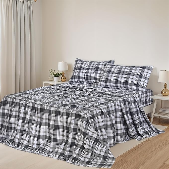 Black Check Flannel Sheet Set 03 Pieces