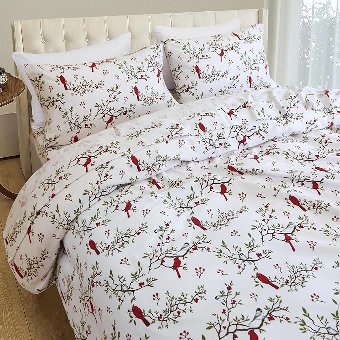 Chirping Cardinals Flannel Sheet Set 03 pieces