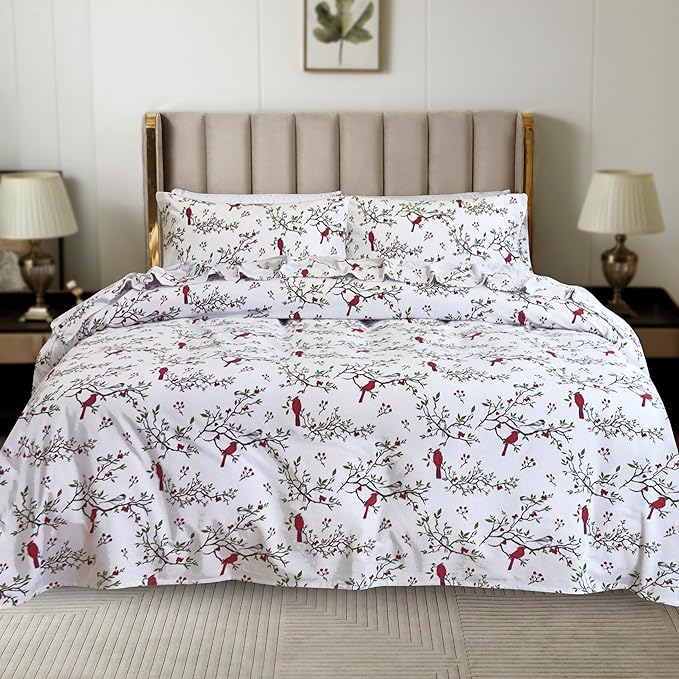 Chirping Cardinals Flannel Sheet Set 03 pieces