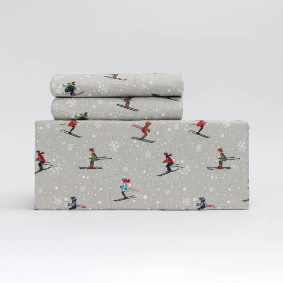 Skis and Snow Flannel Sheet Set 03 pieces